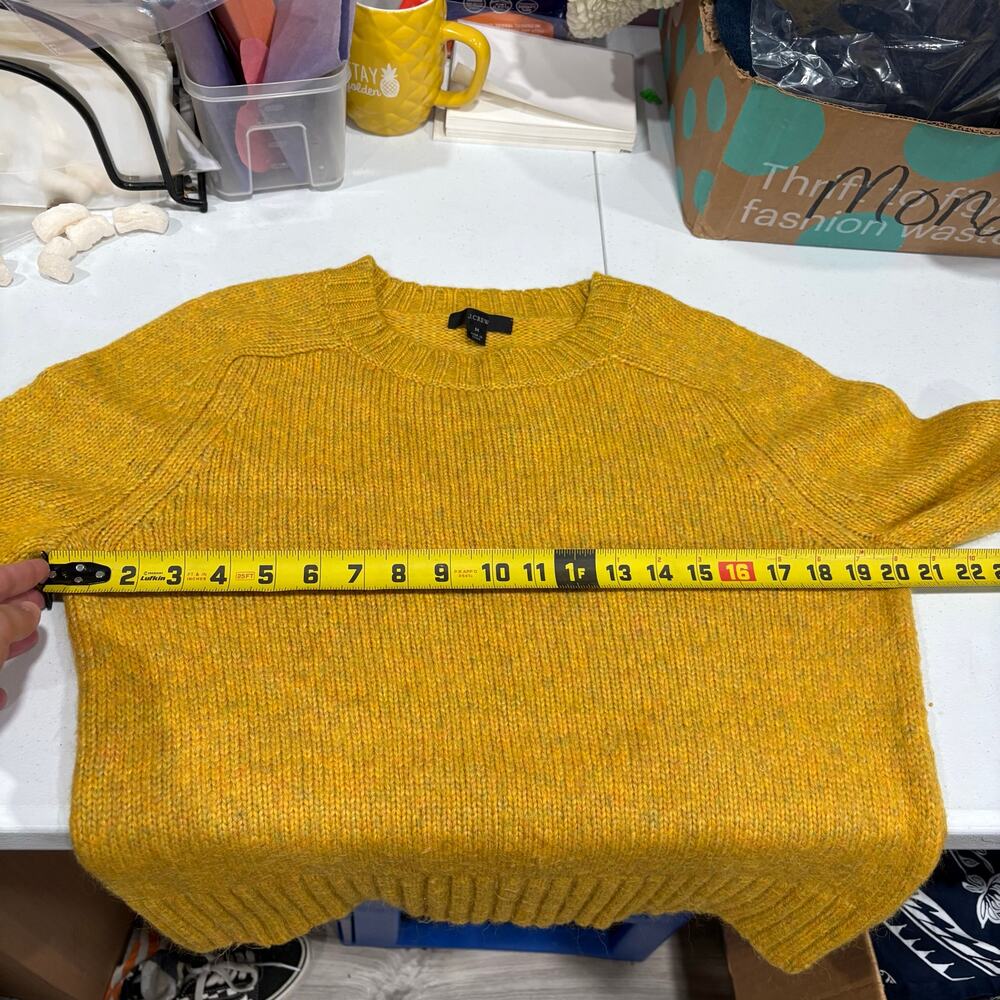 J. Crew Alpaca-Blend Mustard Yellow Crewneck Sweater AR942 Medium Knit - Picture 6 of 7